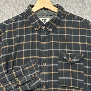 VISSLA Central Coast Mens XL Black Plaid Long Sleeve Flannel Button Up Shirt